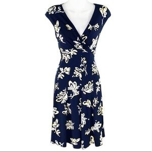 Ralph Lauren navy yellow white floral jersey dress D30